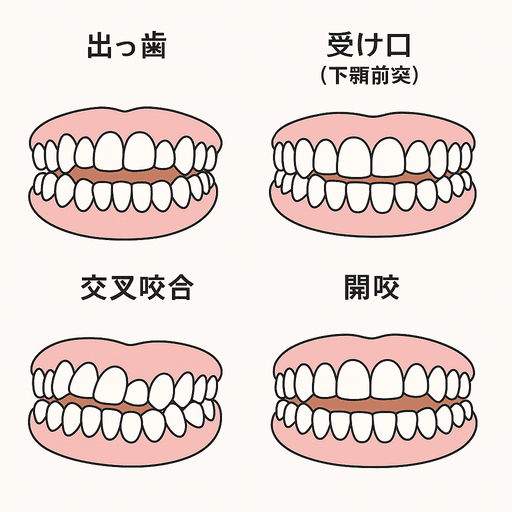様々な不正咬合の種類を示すイラスト