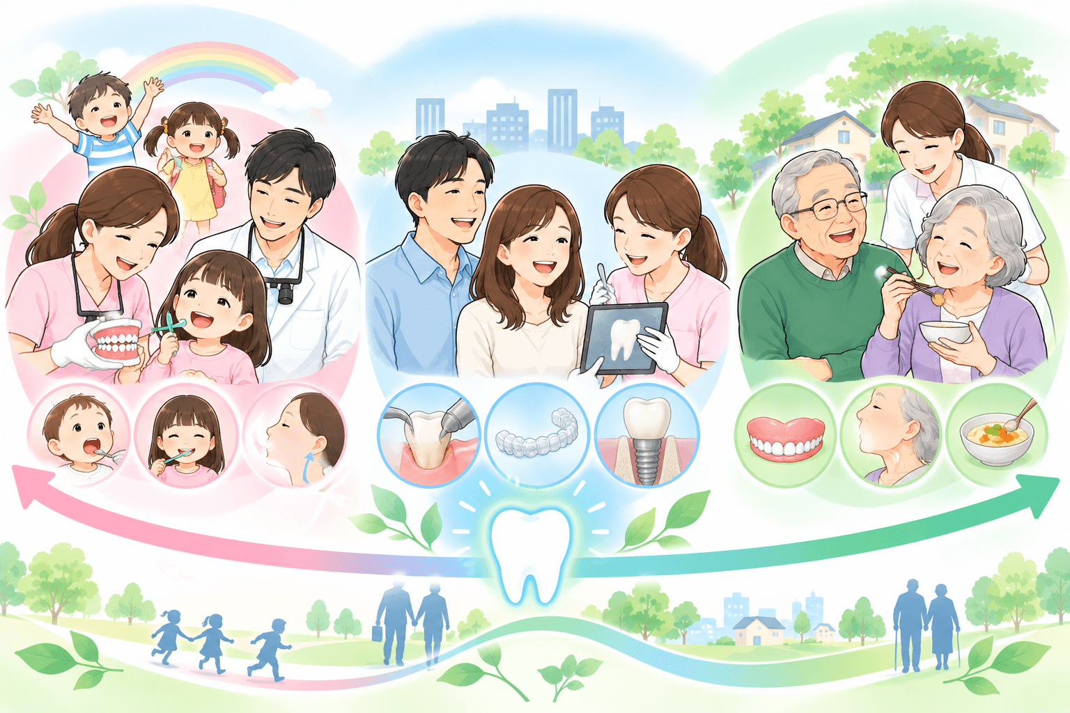 子どもは育てる・成人は守る・高齢者は機能を支えるという家族三世代の歯科医療